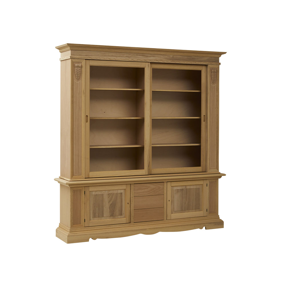 887G - Libreria 2 porte scorrevoli 3 cassetti con foglia