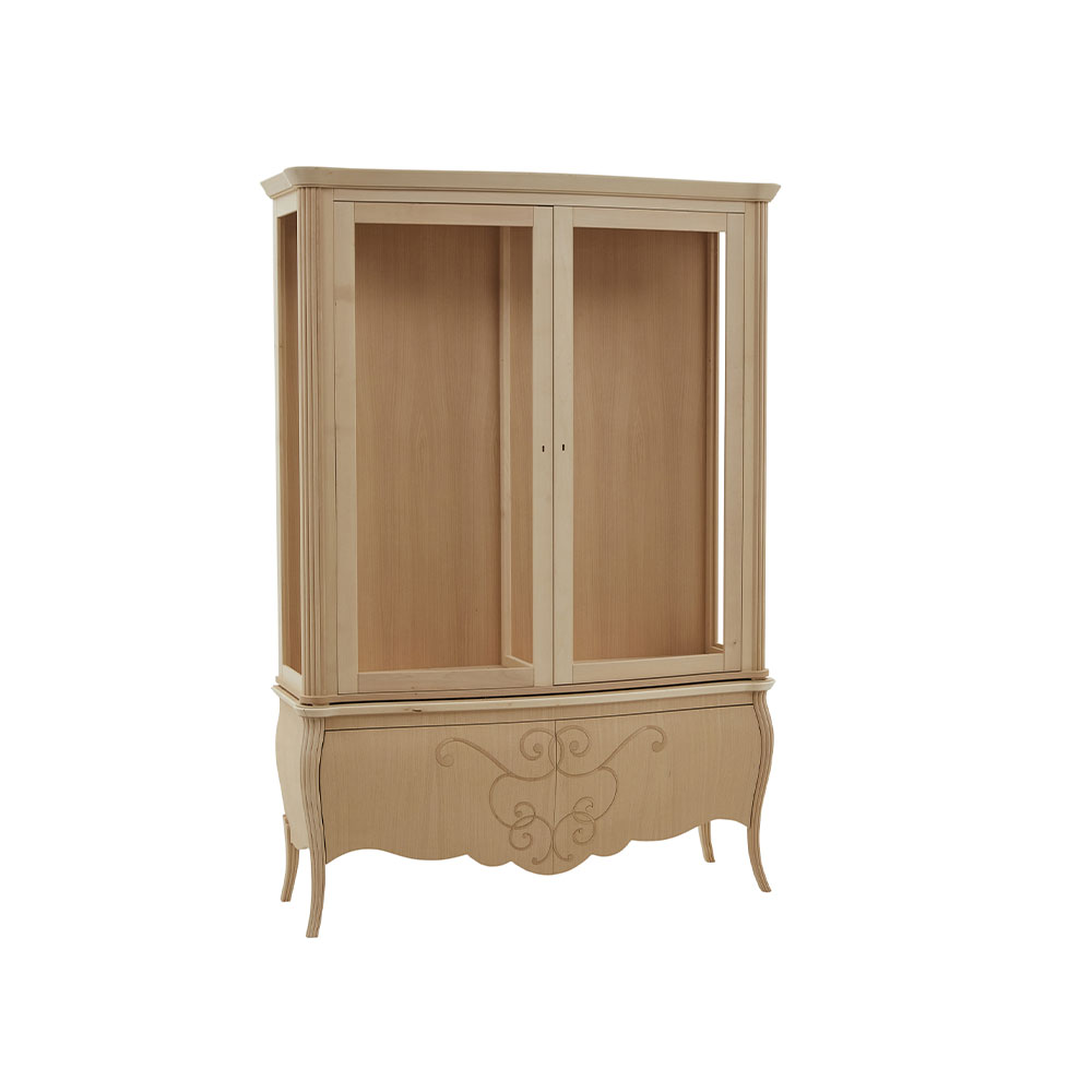 FR003+FR004 - Vetrina alzata 2 porte+base 2 porte con intaglio